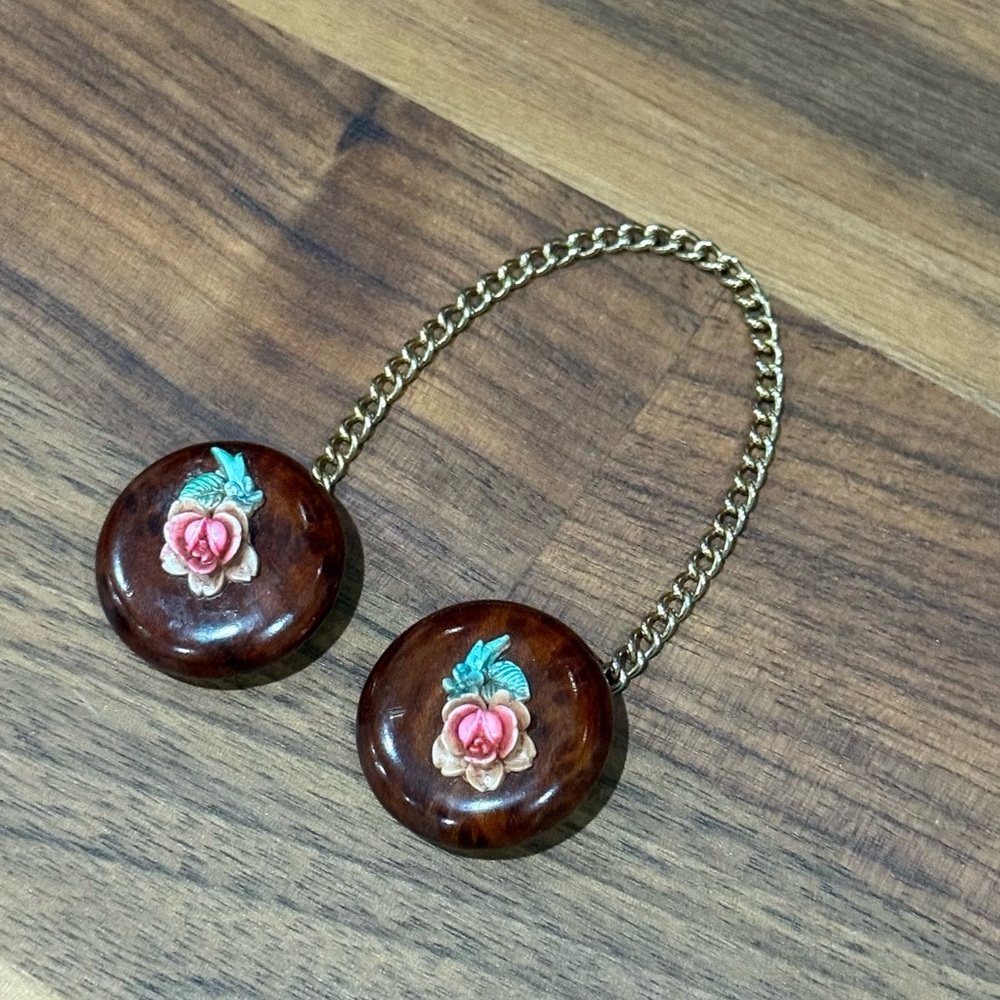 Vintage Floral Wood with Resin Rose design sweater / collar clip